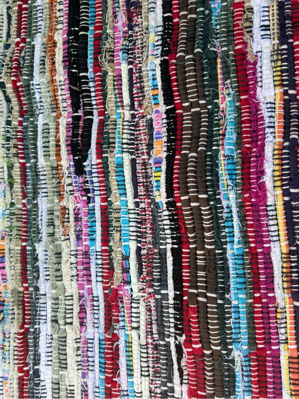 Vintage Rug Handwoven Multicolor Striped Rag Fringe Boho Runner Hallway 47x25